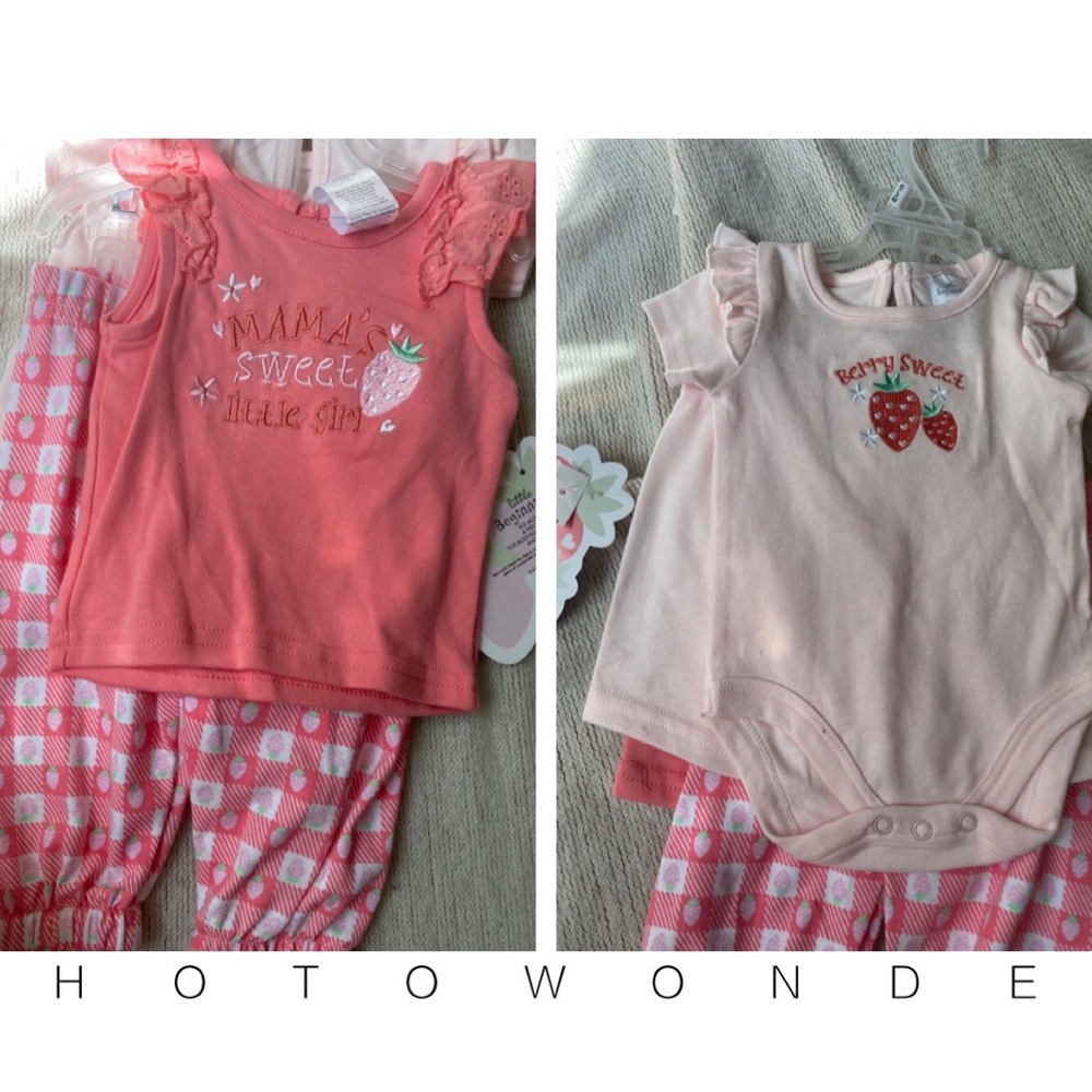 0-3 months baby girl strawberry 4 piece  bundle NWT
